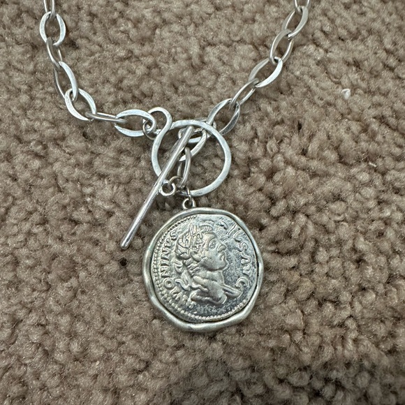 Silver Chain Necklace with Coin Pendant - Picture 2 of 8